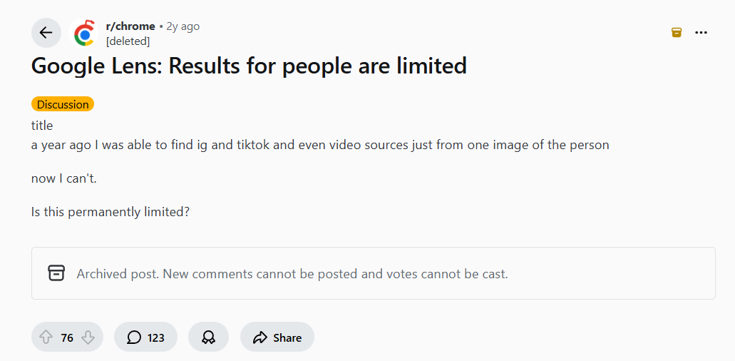 Google Lens: Results for people are limited
